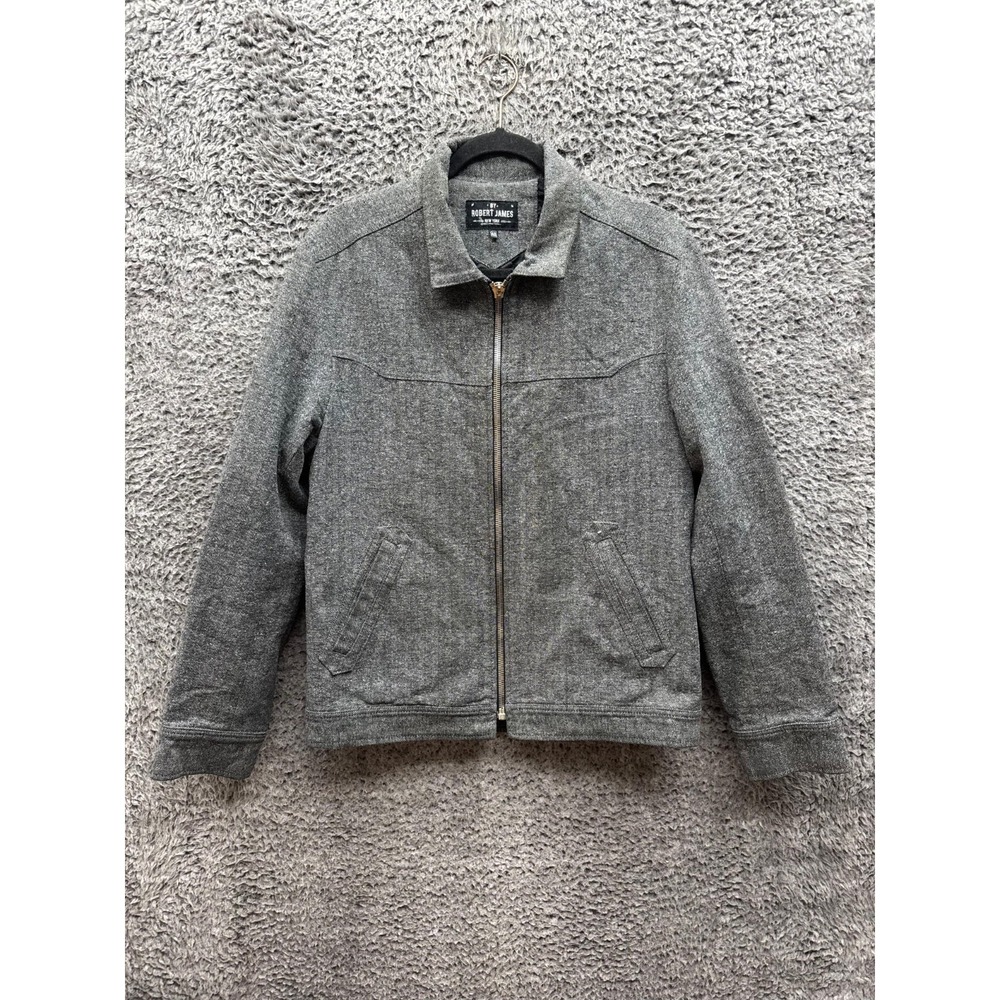 Robert James New York Herringbone Cotton Quilted Bomber Jacket Gray Mens Size 40